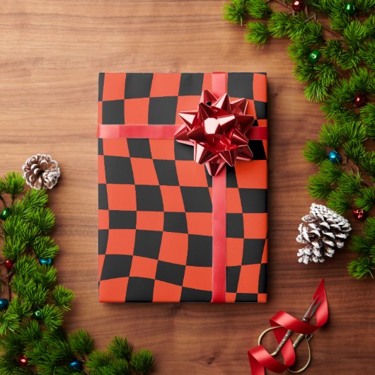 Retro Kerstmis 70s rood golvend geruit Patroon Cadeaupapier (Feestdagen Geschenken)