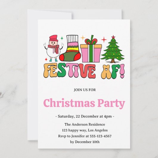Retro Kerstmis AF Grappig Kerstfeestje Kaart (Voorkant)