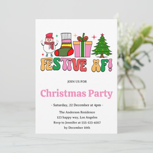 Retro Kerstmis AF Grappig Kerstfeestje Kaart (Staand voorkant)
