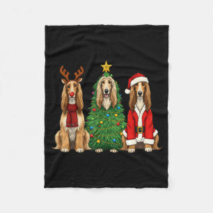 Retro Kerstmis Afghaanse Windhond Kerstman Rendier Fleece Deken