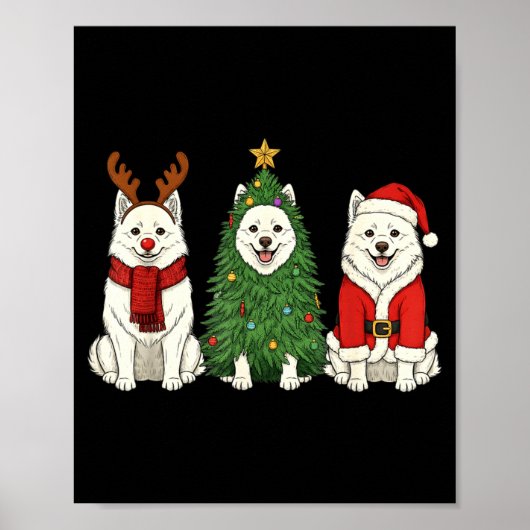 Retro Kerstmis Amerikaanse Eskimo-hond Sinterklaas Poster (Voorkant)