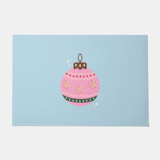 Retro Kerstmis Bauble Pink Blue Preppy Holiday Deurmat (Voorkant)