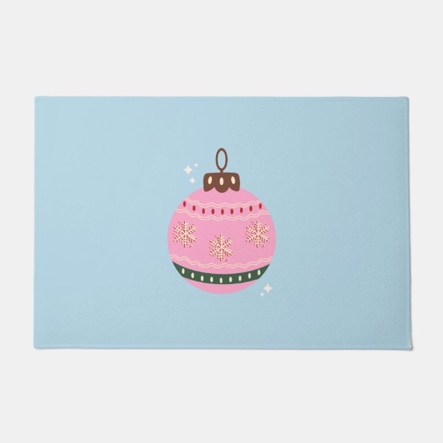 Retro Kerstmis Bauble Pink Blue Preppy Holiday Deurmat (Voorkant)