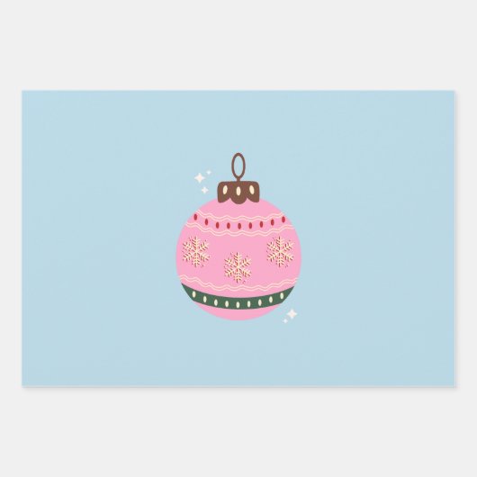 Retro Kerstmis Bauble Pink Blue Preppy Holiday Inpakpapier Vel (Voorkant 3)