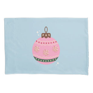 Retro Kerstmis Bauble Pink Blue Preppy Holiday Kussensloop