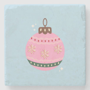 Retro Kerstmis Bauble Pink Blue Preppy Holiday Stenen Onderzetter