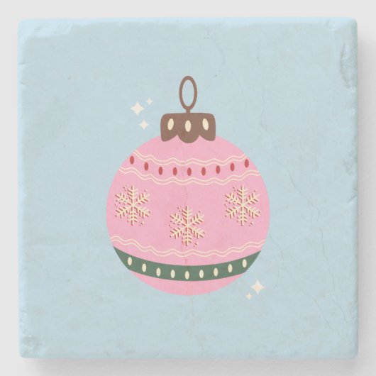 Retro Kerstmis Bauble Pink Blue Preppy Holiday Stenen Onderzetter (Voorkant)