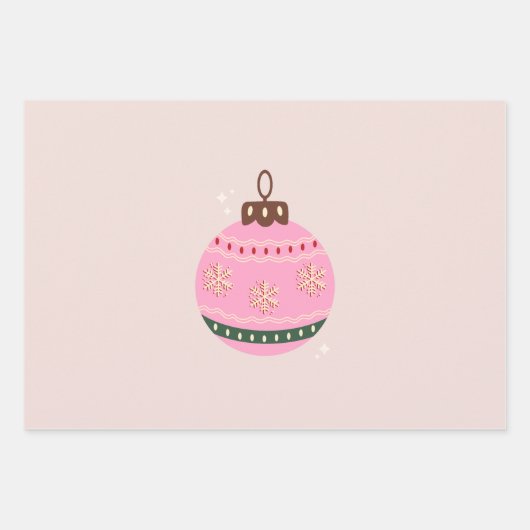 Retro Kerstmis Bauble Pink Holiday Inpakpapier Vel (Voorkant 2)