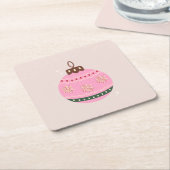 Retro Kerstmis Bauble Pink Holiday Kartonnen Onderzetters (Schuin)