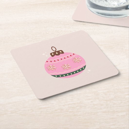 Retro Kerstmis Bauble Pink Holiday Kartonnen Onderzetters (Schuin)