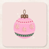Retro Kerstmis Bauble Pink Holiday Kartonnen Onderzetters (Voorkant)