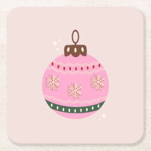 Retro Kerstmis Bauble Pink Holiday Kartonnen Onderzetters
