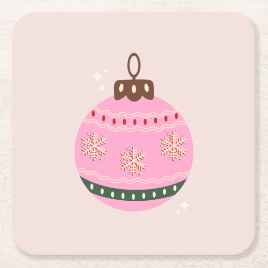 Retro Kerstmis Bauble Pink Holiday Kartonnen Onderzetters (Voorkant)