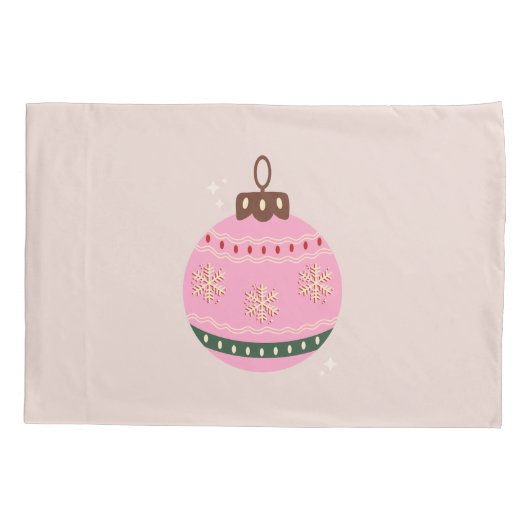 Retro Kerstmis Bauble Pink Holiday Kussensloop (Achterkant)
