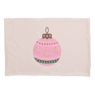 Retro Kerstmis Bauble Pink Holiday Kussensloop