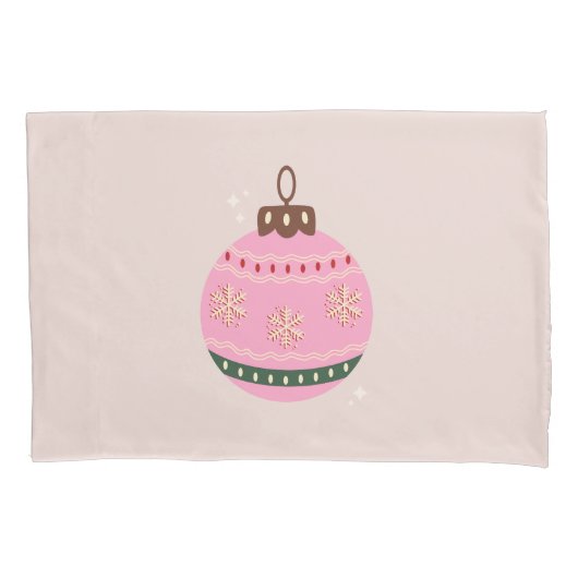Retro Kerstmis Bauble Pink Holiday Kussensloop (Voorkant)