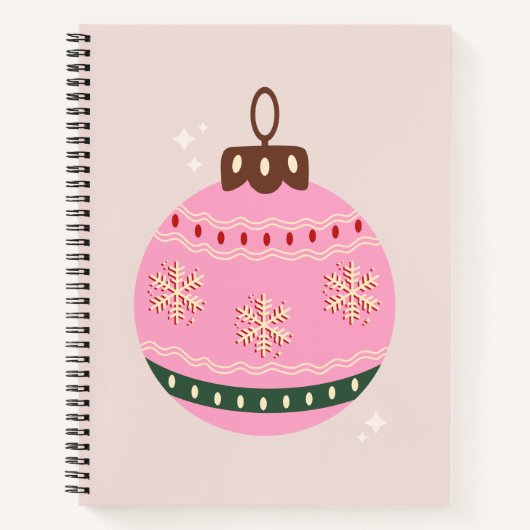 Retro Kerstmis Bauble Pink Holiday Notitieboek (Voorkant)