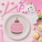 Retro Kerstmis Bauble Pink Holiday Papieren Bordje (Feest)