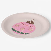 Retro Kerstmis Bauble Pink Holiday Papieren Bordje (Gekanteld)