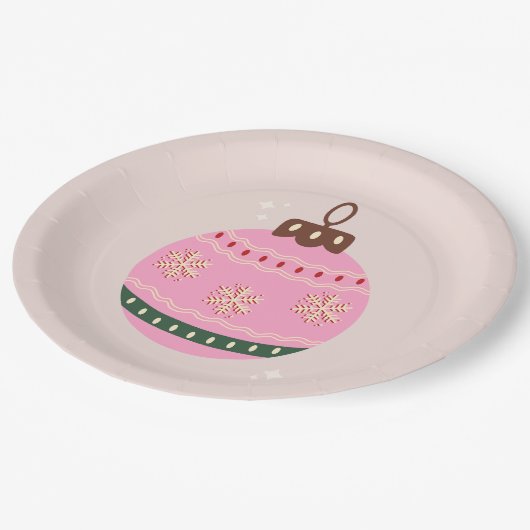 Retro Kerstmis Bauble Pink Holiday Papieren Bordje (Gekanteld)