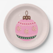Retro Kerstmis Bauble Pink Holiday Papieren Bordje (Voorkant)