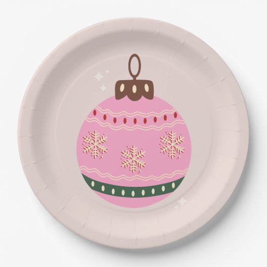 Retro Kerstmis Bauble Pink Holiday Papieren Bordje (Voorkant)