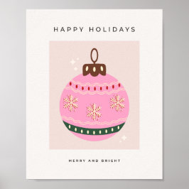 Retro Kerstmis Bauble Pink Holiday Poster