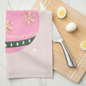 Retro Kerstmis Bauble Pink Holiday Theedoek (Quarter Fold)