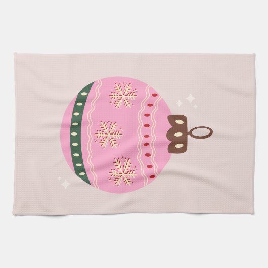 Retro Kerstmis Bauble Pink Holiday Theedoek (Horizontaal)