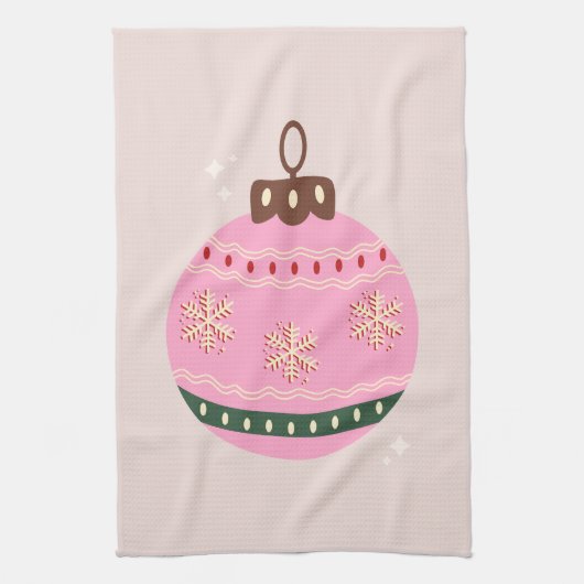 Retro Kerstmis Bauble Pink Holiday Theedoek (Verticaal)