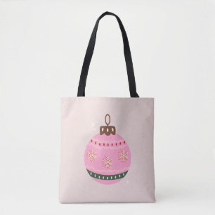 Retro Kerstmis Bauble Pink Holiday Tote Bag