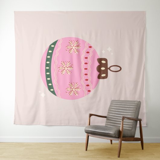Retro Kerstmis Bauble Pink Holiday Wandkleed (In Situ (horizontaal))