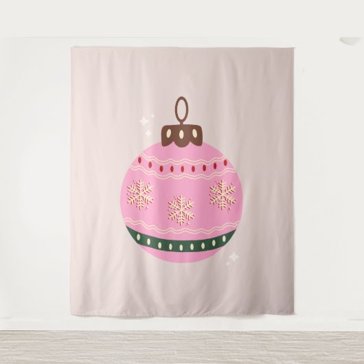 Retro Kerstmis Bauble Pink Holiday Wandkleed (Voorkant)