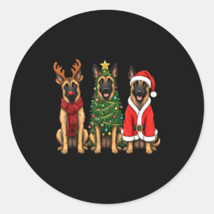 Retro Kerstmis Belgische Malinois Kerstman Rendier Ronde Sticker