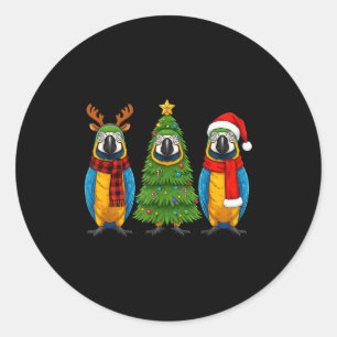 Retro Kerstmis Blauw En Geel Ara Papegaai Kerstman Ronde Sticker