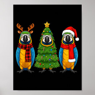 Retro Kerstmis Blauwe En Gele Ara Papegaai Kerstma Poster
