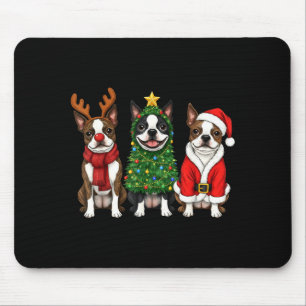 Retro Kerstmis Boston Terrier Kerstman Rendier Hon Muismat