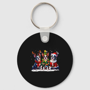 Retro Kerstmis Boston Terrier Sint Rendier Hond Sleutelhanger