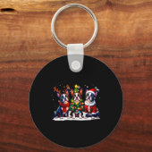 Retro Kerstmis Boston Terrier Sint Rendier Hond Sleutelhanger (Voorkant)