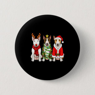Retro Kerstmis Bull Terrier Kerstman Rendier Hond Ronde Button 5,7 Cm