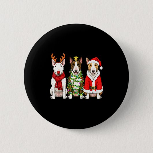 Retro Kerstmis Bull Terrier Kerstman Rendier Hond Ronde Button 5,7 Cm (Voorkant)