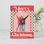 Retro Kerstmis Check Vrolijk Kerstmis Plat Kaart (Staand voorkant)