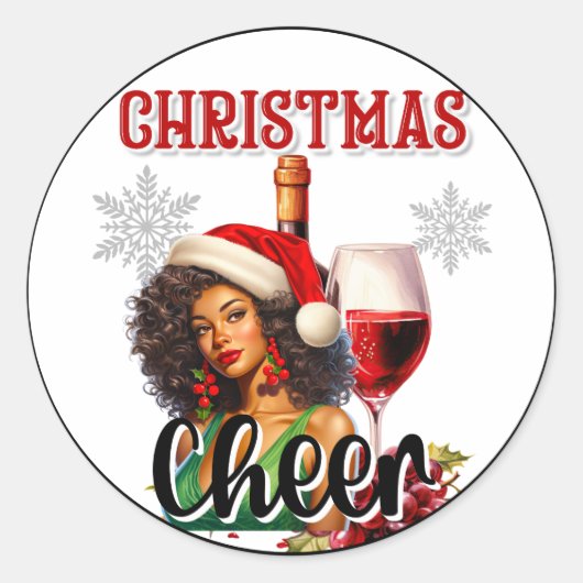 Retro Kerstmis Cheers Pin-up Ronde Sticker (Voorkant)