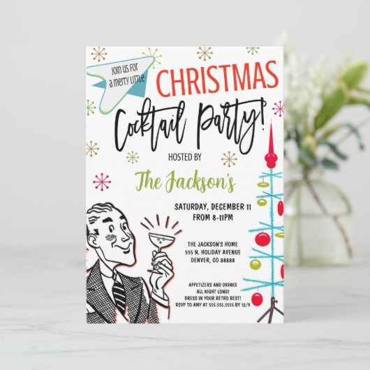 Retro Kerstmis Cocktail Party Kaart (Staand voorkant)