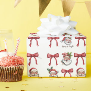 Retro Kerstmis Coquette Strik Vintage Kerstman Sch Cadeaupapier