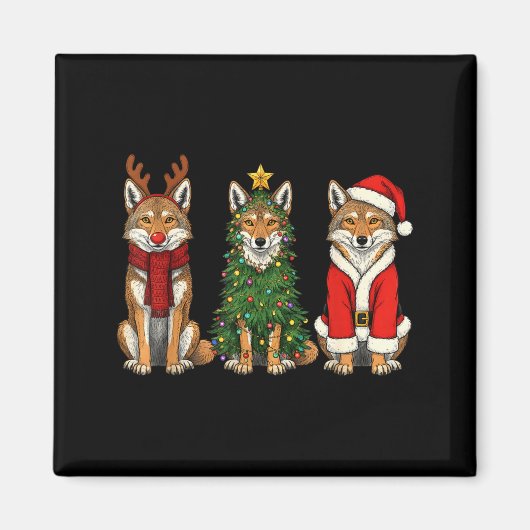 Retro Kerstmis Coyote Kerstman Rendier  Magneet (Voorkant)