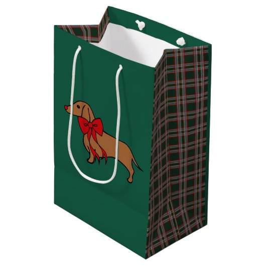 Retro Kerstmis Dachshund Cadeautas (Voorkant Gekanteld)