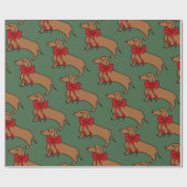 Retro Kerstmis Dachshund Inpakpapier (Vlak)