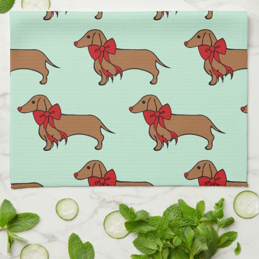 Retro Kerstmis Dachshund Keuken Handdoek Gift (Gevouwen)