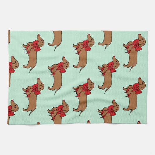Retro Kerstmis Dachshund Keuken Handdoek Gift (Horizontaal)